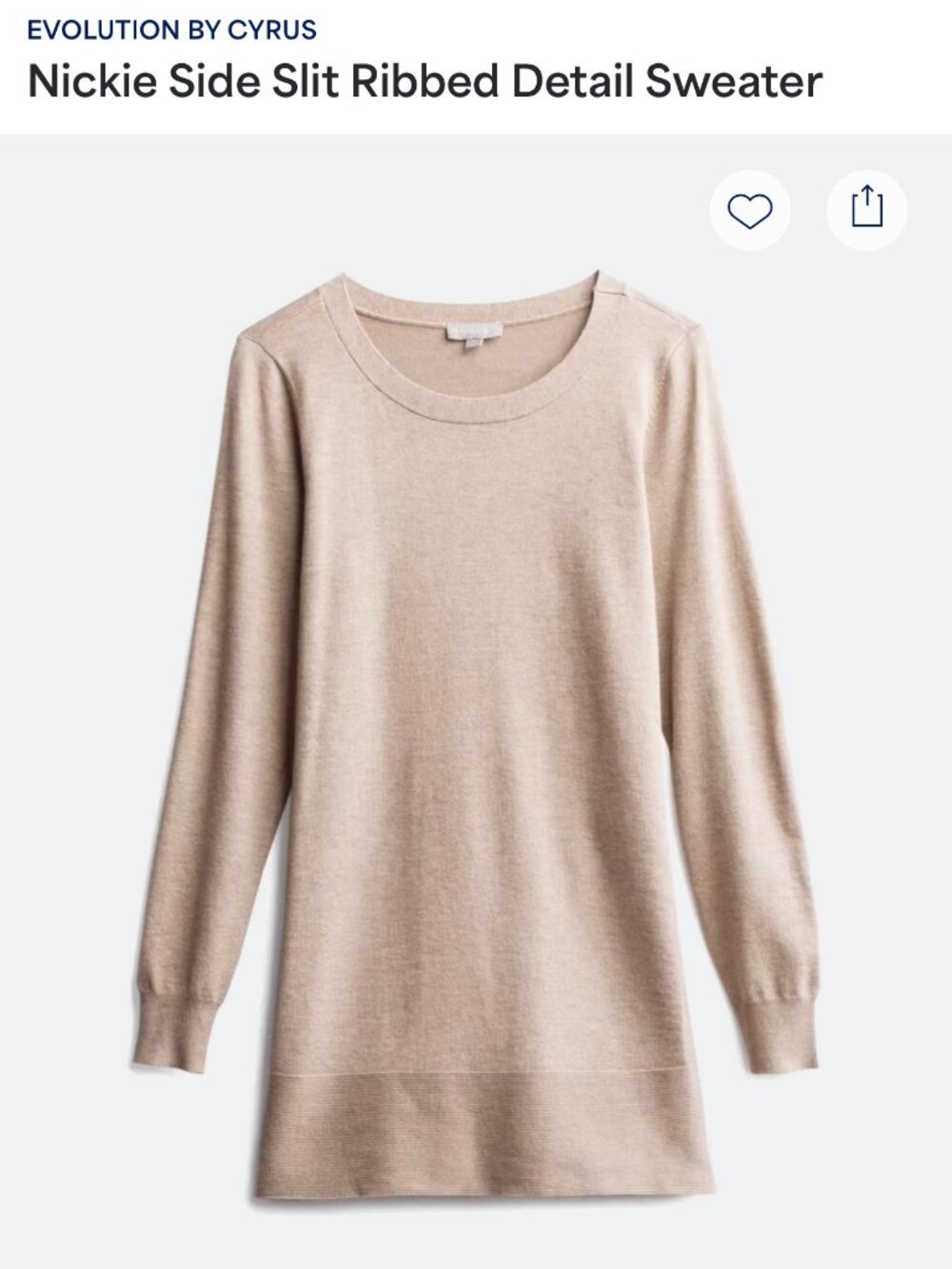 Evolution By Cyrus  |  Nickie Ribbed Side Slit Sweater in Taupe, Size L